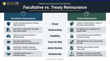 Facultative versus treaty reinsurance six-dimension side-by-side comparison chart