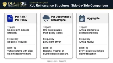 Three XoL reinsurance structure types comparison per risk occurrence and aggregate