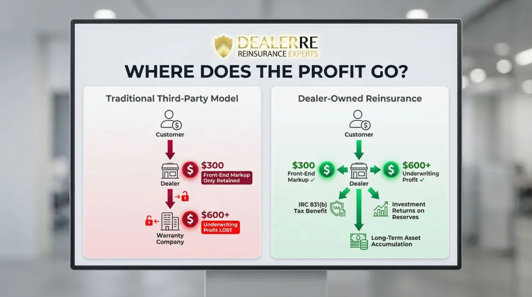 Dealer-owned reinsurance profit flow versus third-party warranty model side-by-side comparison