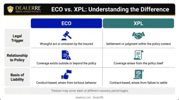 ECO versus XPL reinsurance comparison three-dimension side-by-side infographic