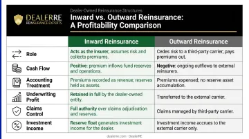 Inward versus outward reinsurance six-factor side-by-side comparison chart
