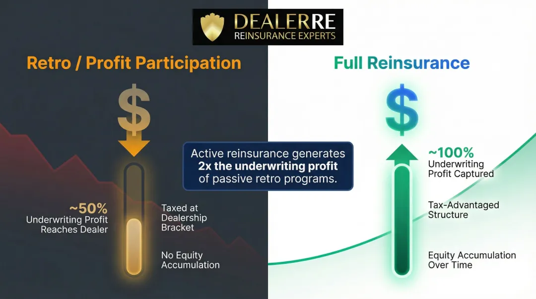 Retro profit-sharing versus full reinsurance underwriting profit comparison infographic