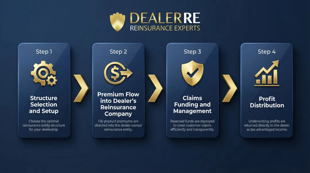 4-step dealer reinsurance program process from setup to profit distribution