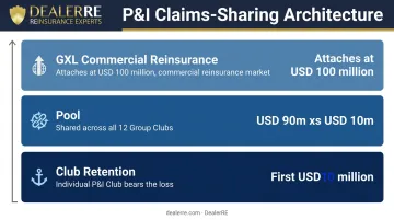 Three-tier P&amp;I claims sharing architecture from club retention to GXL reinsurance