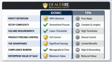 DOWC versus TPA seven-dimension comparison infographic for auto dealerships