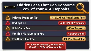 Hidden VSC reinsurance administrator fees breakdown showing five undisclosed cost types