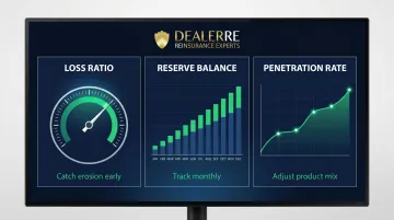 Reinsurance program ongoing monitoring dashboard showing loss ratio reserves and penetration rate metrics