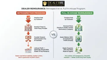 Retro profit-sharing versus full dealer-owned reinsurance structure comparison infographic
