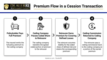 4-step reinsurance premium flow process from policyholder to reinsurer