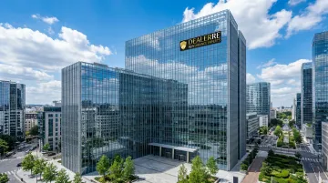 European reinsurance corporate headquarters building in modern financial district