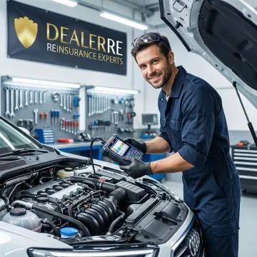 Automotive technician performing detailed mechanical inspection under vehicle hood in professional service bay
