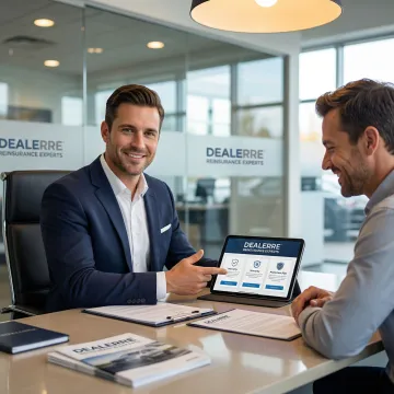 Dealership finance manager and customer reviewing warranty options and protection plans