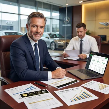 Auto dealer reviewing reinsurance program options
