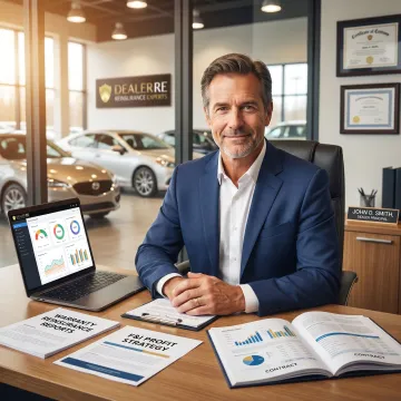 Auto dealer reviewing warranty reinsurance options
