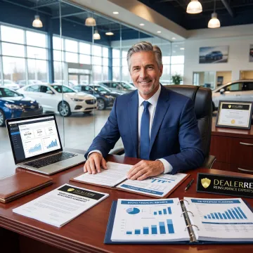 Auto dealer reviewing vehicle service contract reinsurance options