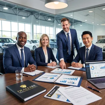 Dealership team discussing reinsurance strategy