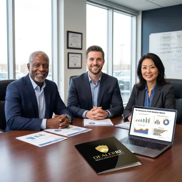 Dealership leadership discussing reinsurance program benefits