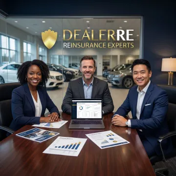 Dealership executives discussing ancillary reinsurance strategy