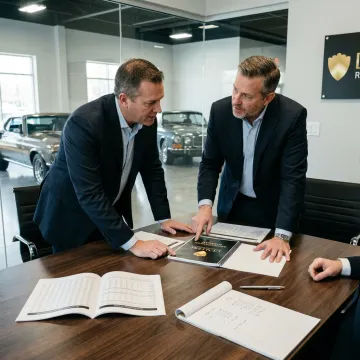 Classic car dealership reinsurance planning meeting