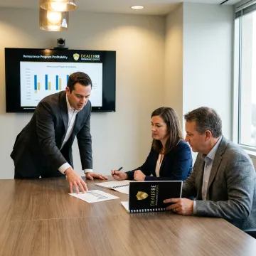 Consultant reviewing dealer-owned reinsurance program details