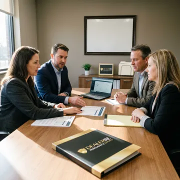 Reinsurance consulting team advising auto dealership leaders