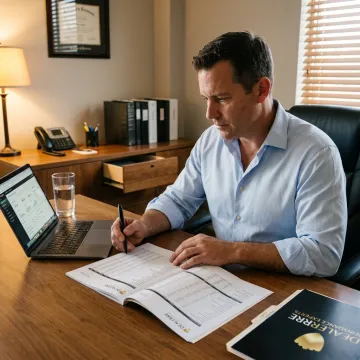 Dealer reviewing reinsurance performance reports