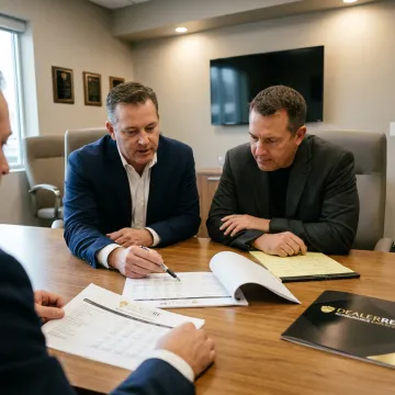 Dealer reviewing reinsurance program documents