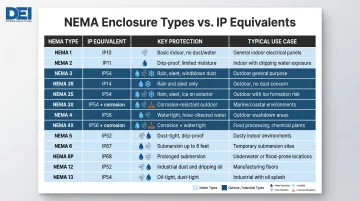 NEMA enclosure types to IP equivalent ratings comparison chart