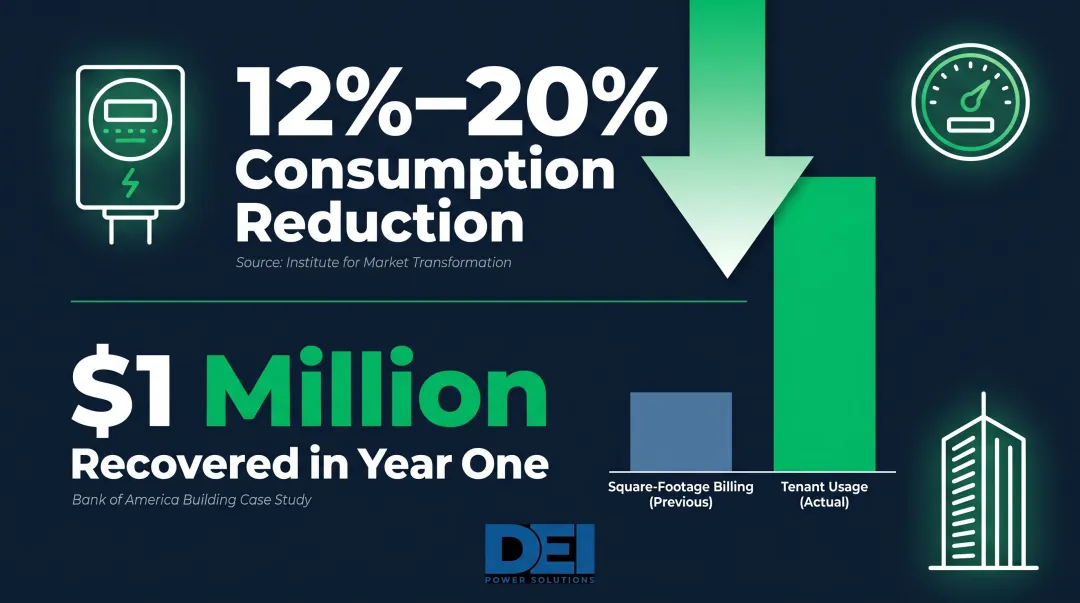 Submetering energy savings statistics showing 12 to 20 percent consumption reduction results