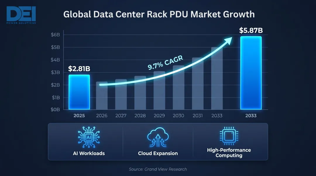 Data center rack PDU market growth from 2025 to 2033 at 9.7 percent CAGR