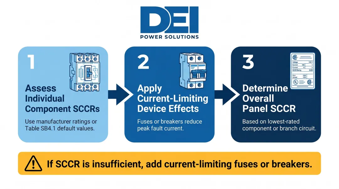 Three-step SCCR calculation process flow for UL 508A control panels