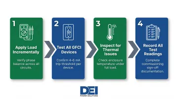 4-step outdoor PDU post-energization functional testing sequence process flow