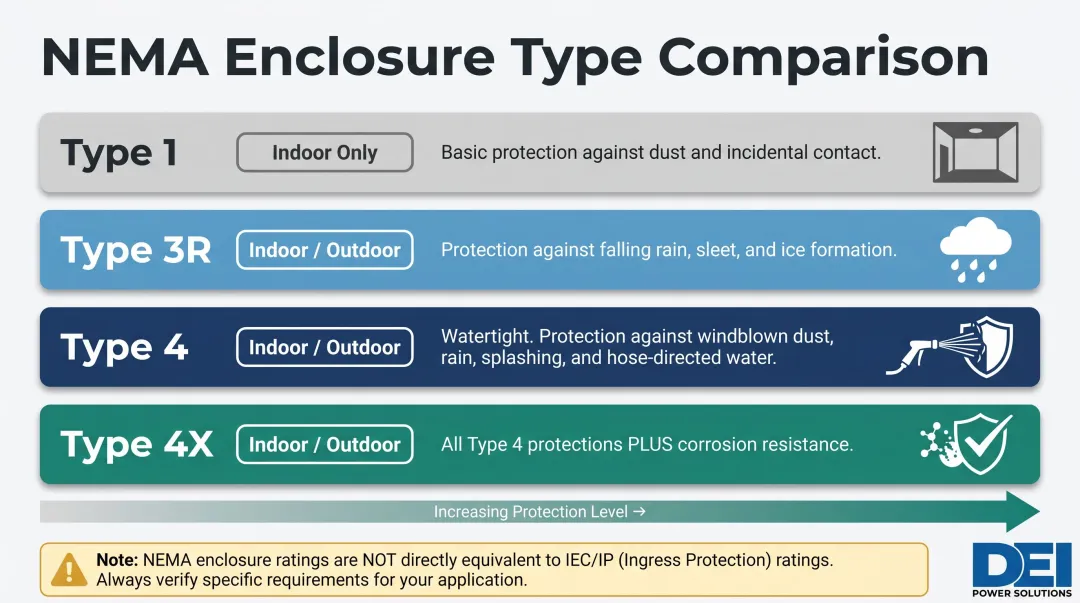 NEMA enclosure type ratings comparison chart for electrical switchgear installations