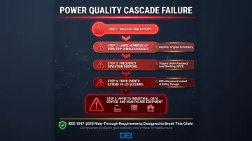 Renewable grid power quality cascading failure chain from voltage sag to load shedding