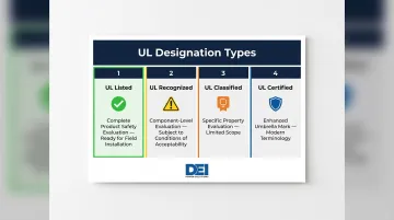 Four UL designation types comparison chart Listed Recognized Classified Certified