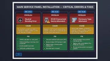 Three common main service panel installation errors causes and field fixes