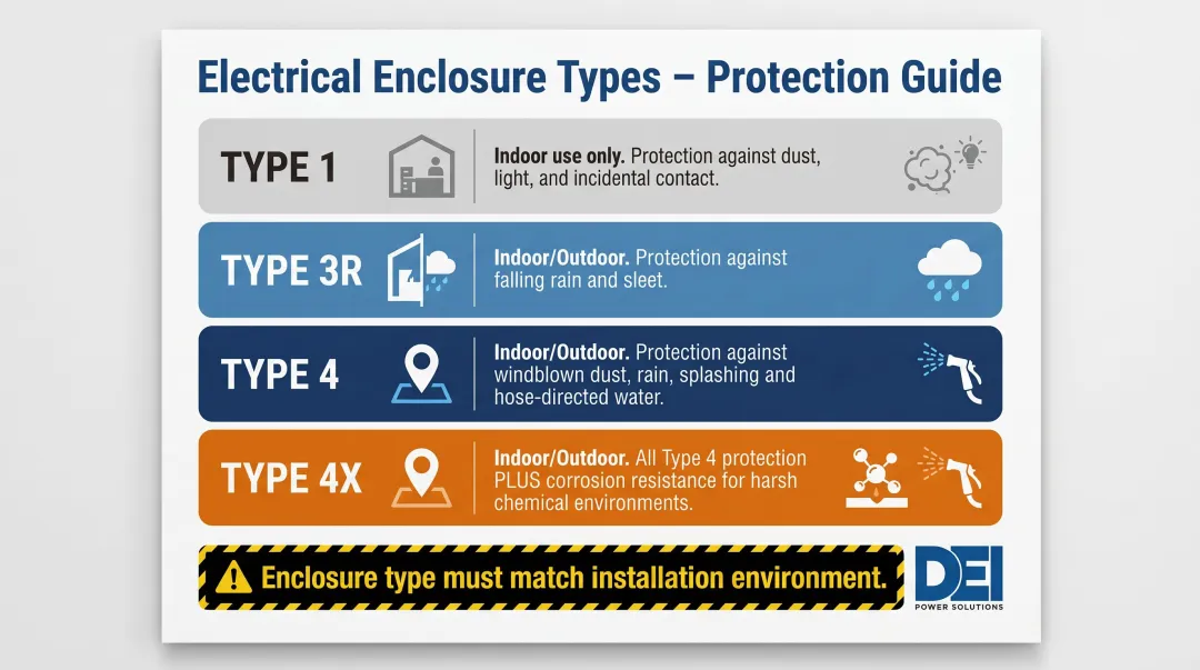 NEMA enclosure type selection guide by environment and protection level