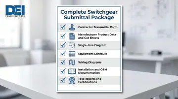 Complete switchgear submittal package seven required documents checklist infographic