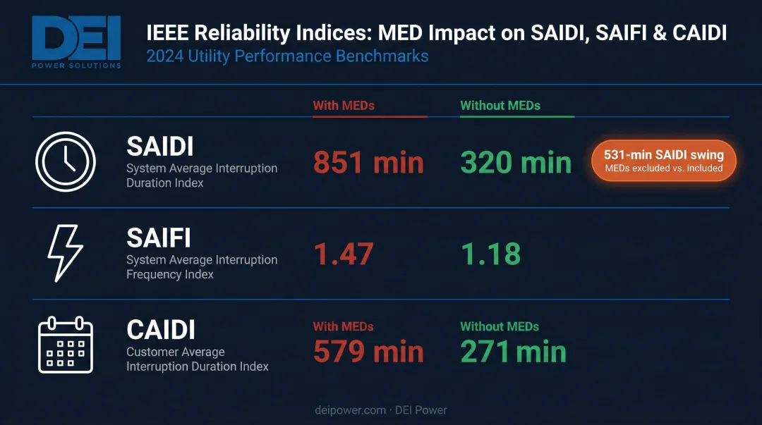 SAIDI SAIFI CAIDI reliability metrics comparison with and without major event days