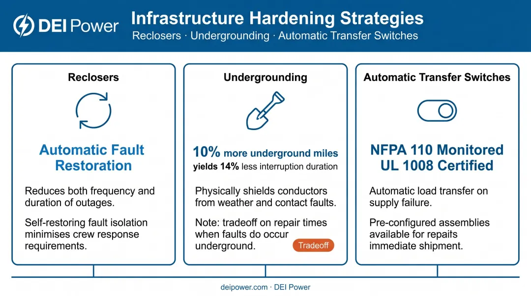 Three infrastructure hardening strategies reducing SAIDI and SAIFI power outage duration