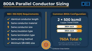 NEC parallel conductor sizing requirements for 800 amp service installation