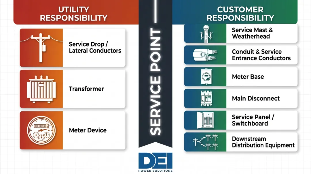 Utility versus customer service entrance equipment ownership and responsibility boundary diagram