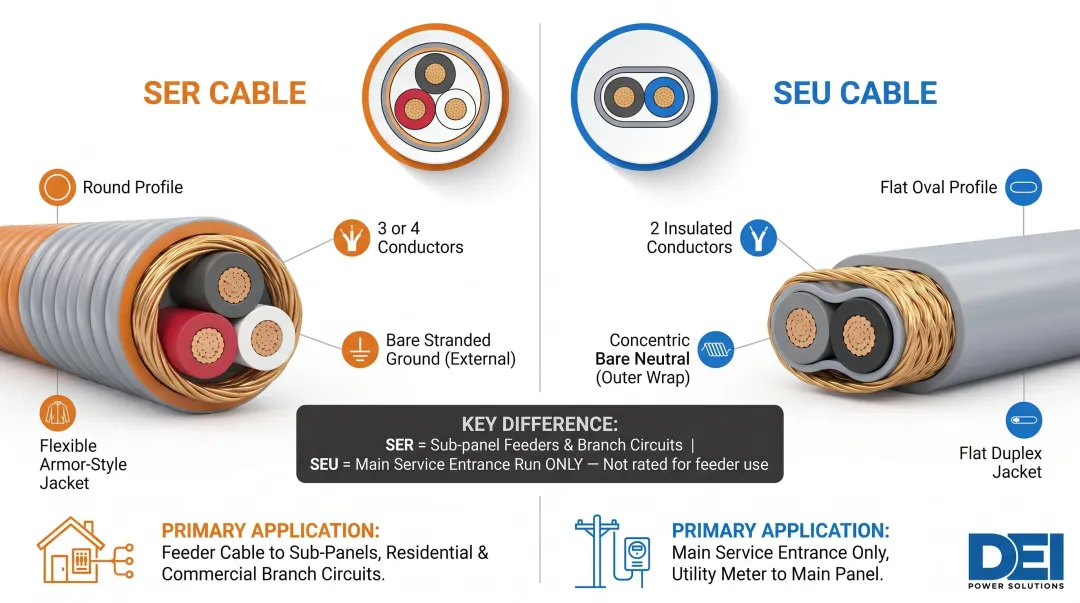 SER versus SEU service entrance cable types key differences comparison chart