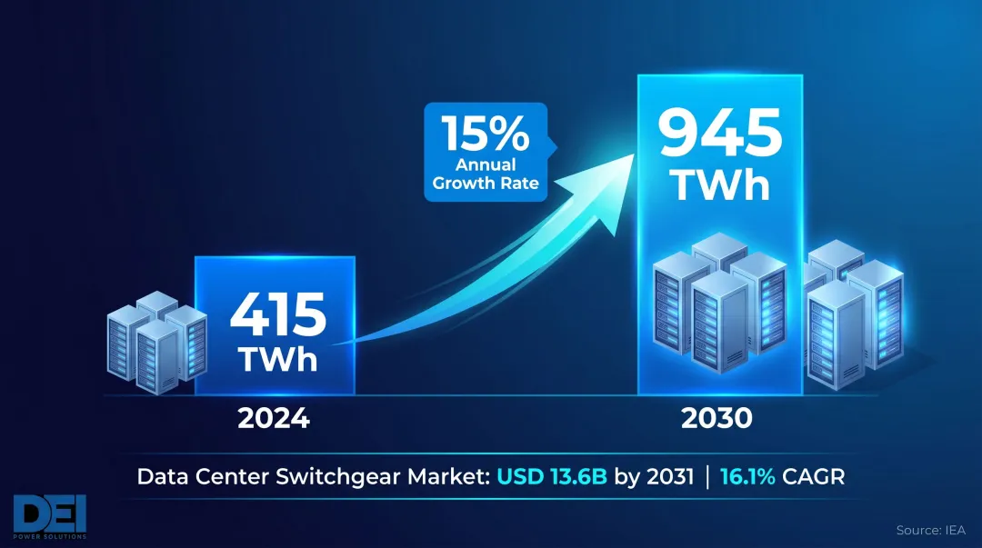 Data center electricity consumption growth forecast from 2024 to 2030 doubling projection