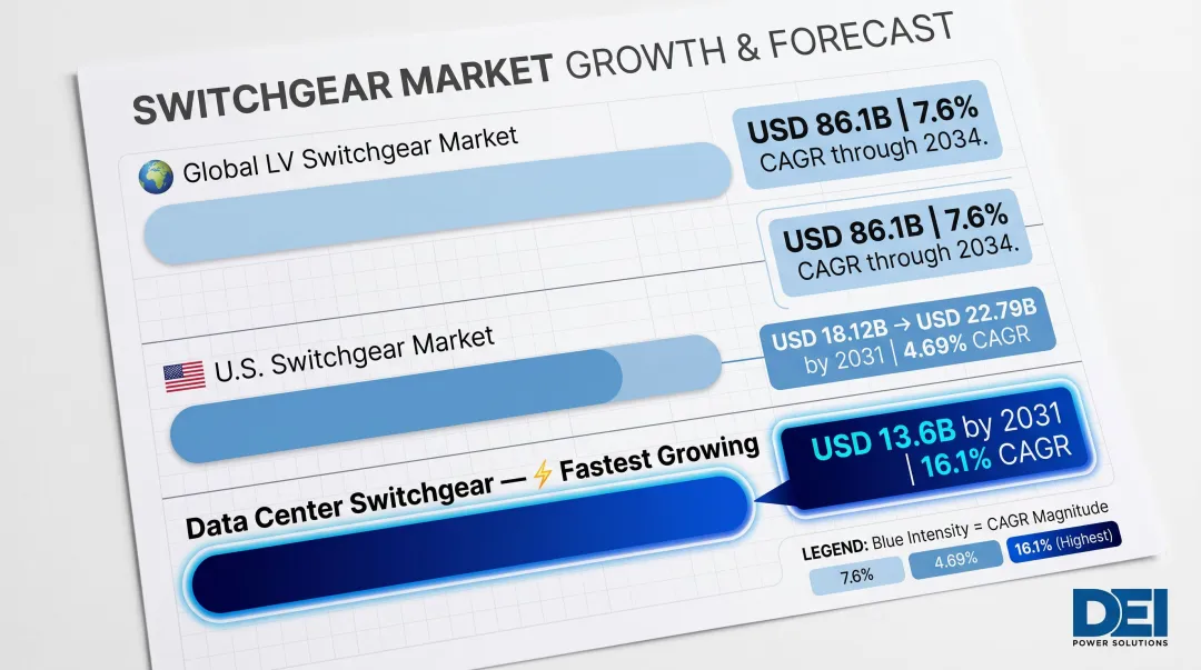 Switchboard market segment growth comparison table showing CAGR projections through 2031 and 2034