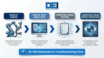 Four AI-driven switchboard manufacturing process stages from design to quality control