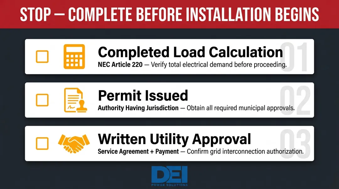 Three non-negotiable prerequisites checklist for 400 amp 3-phase service entrance installation