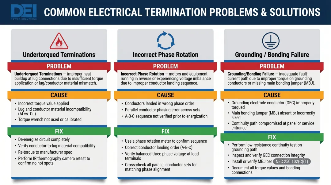 Three common 400 amp service entrance installation problems causes and fixes comparison