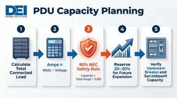 Five-step data center PDU capacity planning checklist process flow infographic