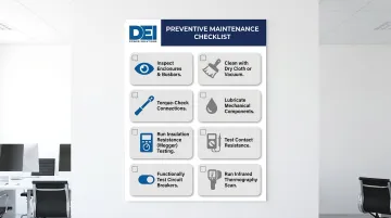 8-step preventive LV switchgear maintenance checklist process flow infographic